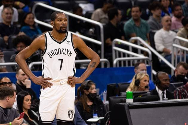 Orlando, Florida, March 15th 2022: Kevin Durant (7 Brooklyn Nets) during the National Basketball Association game between Orlando Magic and Brooklyn Nets at Amway Center in Orlando, Florida. Andrea Vilchez SPP Orlando Magic v Brooklyn Nets - National Basketball Association - Amway Center 
