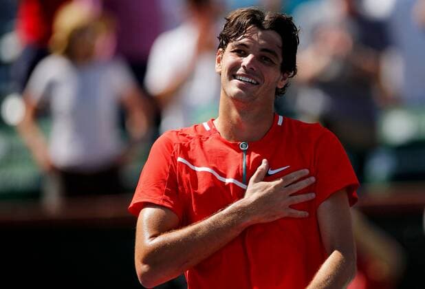 Mandatory Credit: Photo by Ella Ling Shutterstock (12845061d) Taylor Fritz of USA celebrates BNP Paribas Open, Tennis, Day 8, Indian Wells Tennis Garden, California, USA - 16 Mar 2022 BNP Paribas Open, Tennis, Day 8, Indian Wells Tennis Garden, California, USA - 16 Mar 2022  Copyright: xEllaxLing Shutterstockx 12845061d