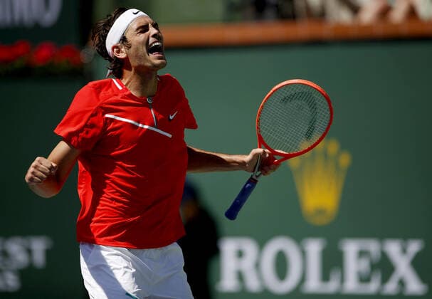 Mandatory Credit: Photo by Ella Ling Shutterstock (12845061g) Taylor Fritz of USA celebrates BNP Paribas Open, Tennis, Day 8, Indian Wells Tennis Garden, California, USA - 16 Mar 2022 BNP Paribas Open, Tennis, Day 8, Indian Wells Tennis Garden, California, USA - 16 Mar 2022  Copyright: xEllaxLing Shutterstockx 12845061g