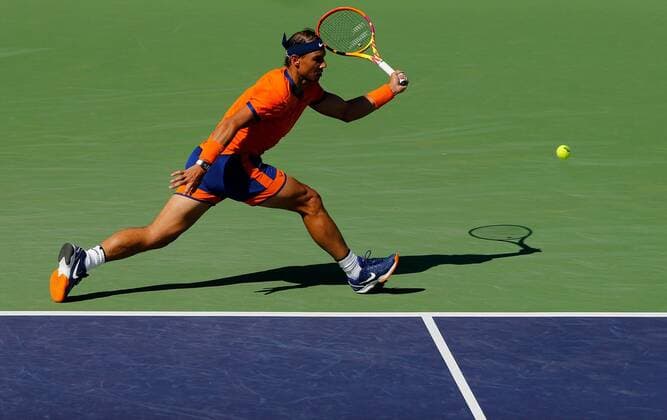 Mandatory Credit: Photo by Ella Ling Shutterstock (12845061am) Rafael Nadal of Spain in action BNP Paribas Open, Tennis, Day 8, Indian Wells Tennis Garden, California, USA - 16 Mar 2022 BNP Paribas Open, Tennis, Day 8, Indian Wells Tennis Garden, California, USA - 16 Mar 2022  Copyright: xEllaxLing Shutterstockx 12845061am