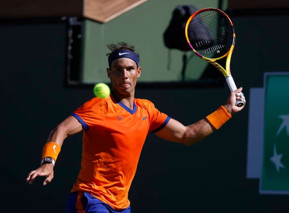 March 16, 2022 Rafael Nadal of Spain returns a shot against Reilly Opelka during the 2022 BNP Paribas Open at Indian Wells Tennis Garden in Indian Wells, California. Mandatory Photo Credit: CSM. Indian Wells United States of America - ZUMAc04_ 20220316_zaf_c04_151 Copyright: xCharlesxBausx