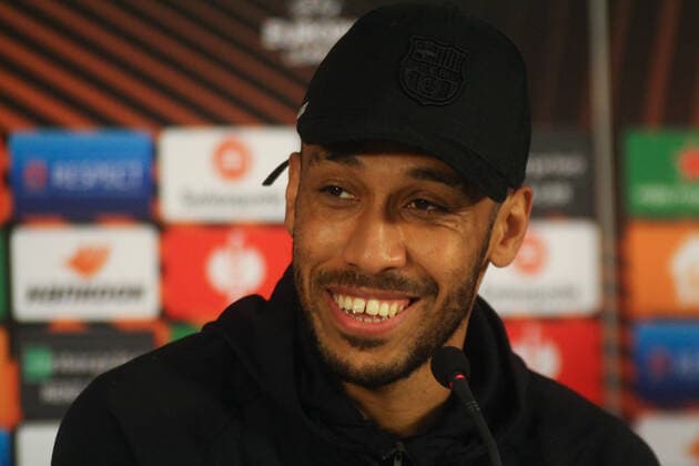 Barcelona press conference, PK, Pressekonferenz Before The Europe League Match Against Galatasaray Pierre Emerick Aubameyang speaking during Barcelona s press conference before the Europe League match against Galatasaray at NEF stadium, in Istanbul, Turkey, on March 16, 2022. Istanbul Turkey  Copyright: xAhmadxMorax originalFilename:mora-notitle220316_npnhX.jpg