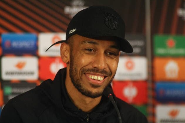 Barcelona press conference, PK, Pressekonferenz Before The Europe League Match Against Galatasaray Pierre Emerick Aubameyang speaking during Barcelona s press conference before the Europe League match against Galatasaray at NEF stadium, in Istanbul, Turkey, on March 16, 2022. Istanbul Turkey  Copyright: xAhmadxMorax originalFilename:mora-notitle220316_nprpg.jpg