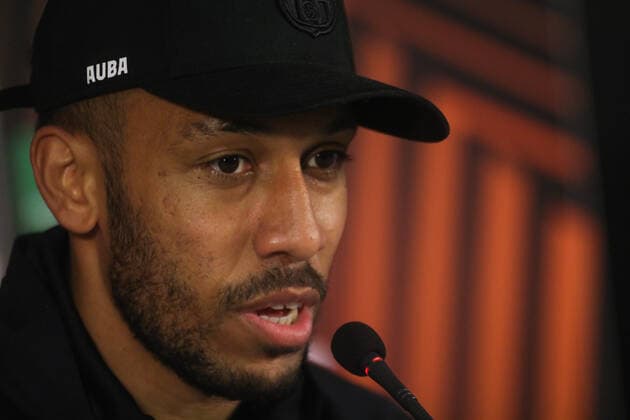Barcelona press conference, PK, Pressekonferenz Before The Europe League Match Against Galatasaray Pierre Emerick Aubameyang speaking during Barcelona s press conference before the Europe League match against Galatasaray at NEF stadium, in Istanbul, Turkey, on March 16, 2022. Istanbul Turkey  Copyright: xAhmadxMorax originalFilename:mora-notitle220316_npxS7.jpg