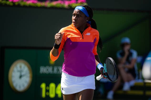 March 16, 2022, INDIAN WELS, CALIFORNIA, UNITED STATES: Cori Gauff of the United States playing doubles at the 2022 BNP Paribas Open WTA, Tennis Damen 1000 tennis tournament INDIAN WELS UNITED STATES - ZUMAa181 20220316_zaa_a181_002 Copyright: xRobxPrangex