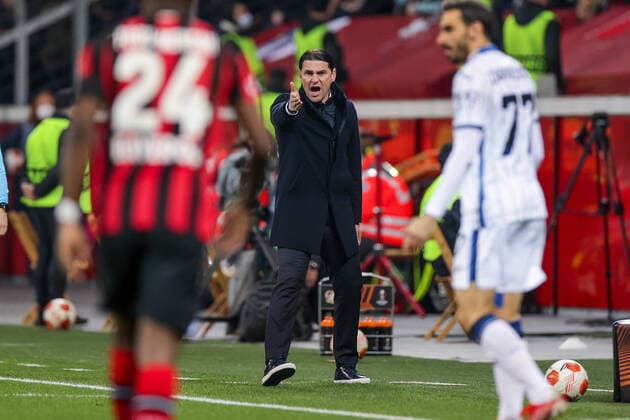 17 03 2022, Football, 2021 2022 season, UEFA Europa League, Round of 16, second leg, Round 2 2, Bayer Leverkusen Atalanta Bergamo, Head coach Gerardo Seoane Bayer 04 Leverkusen , Photo Dennis Ewert RHR PHOTO xRHR PHOTO DEx