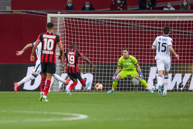 17 03 2022, Football, 2021 2022 season, UEFA Europa League, Round of 16, second leg, Round 2 2, Bayer Leverkusen Atalanta Bergamo, Moussa Diaby Bayer 04 Leverkusen , Photo Dennis Ewert RHR PHOTO xRHR PHOTO DEx
