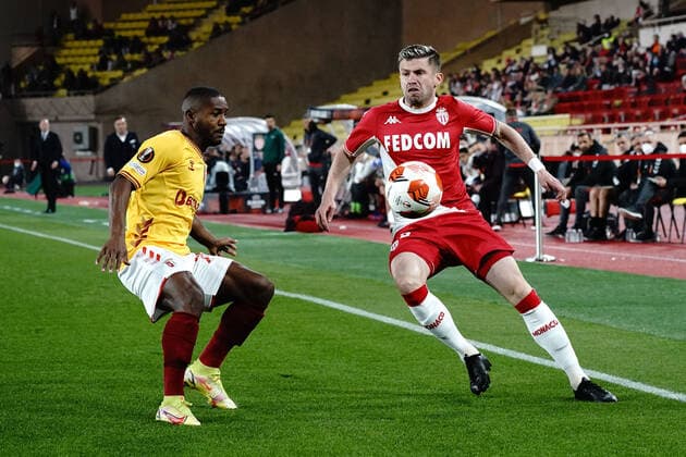 Caio Henrique Oliveira Silva (AS Monaco) - Andre Horta (Braga) FOOTBALL : AS Monaco vs Braga - 8 eme de finale retour Europa League - Monaco - 17 03 2022 NorbertScanella Panoramic 
