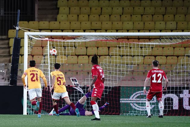 But de Braga - Alexander Nubel (AS Monaco) FOOTBALL : AS Monaco vs Braga - 8 eme de finale retour Europa League - Monaco - 17 03 2022 NorbertScanella Panoramic 