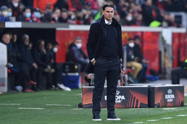 Soccer Europa League Round of 16 Bayer 04 Leverkusen Atalanta Bergamo on 17 03 2022 in the BayArena in Leverkusen Gerardo Seoane coach head coach Leverkusen xRx