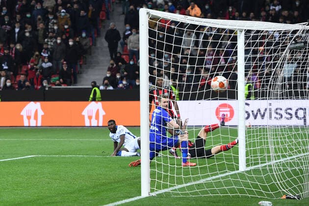 Soccer Europa League Round of 16 Bayer 04 Leverkusen Atalanta Bergamo on 17 03 2022 at the BayArena in Leverkusen Goal to 0 1 by Jeremie Boga Bergamo xRx
