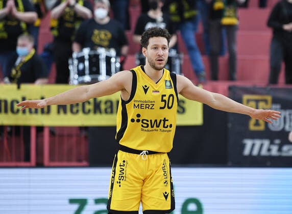 Basketball 2 Bundesliga 2020 2021 22 matchday at Paul Horn Arena Tigers Tuebingen Team Ehinge Urspring 17 03 2022 Joanic Gruettner Bacoul Tigers
