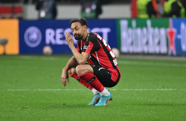 Karim Bellarabi Bayer 04 Leverkusen after 0 1 17 03 2022, Football GER, UEFA Europa League 2021 22, Round of 16, Bayer 04 Leverkusen Atalanta Bergamo, Photo Maik Hölter TEAM2sportphoto Leverkusen North Rhine Westphalia Germany. Team2