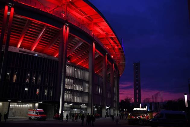 Soccer Europa League Round of 16 Eintracht Frankfurt Betis Sevilla on 17 03 2022 at Deutsche Bank Park in Frankfurt sunset exterior view outdoor panorama stadium xHDx
