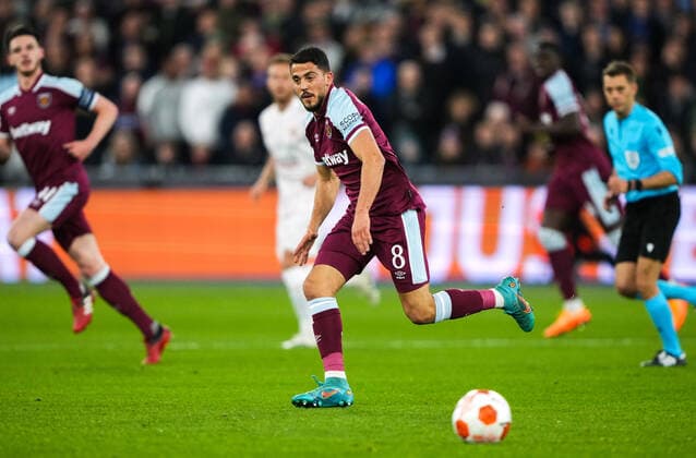 Mandatory Credit: Photo by Jed Leicester Shutterstock (12853355aj) Pablo Fornals of West Ham United West Ham United v Sevilla, UEFA Europa League, Round of 16, 2nd Leg, Football, The London Stadium, London, UK - 17 Mar 2022 West Ham United v Sevilla, UEFA Europa League, Round of 16, 2nd Leg, Football, The London Stadium, London, UK - 17 Mar 2022 Copyright: xJedxLeicester Shutterstockx 12853355aj