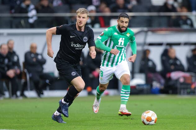 Eintracht Frankfurt Real Betis Sevilla, UEFA Europa League Martin Hinteregger Eintracht Frankfurt, 13 vs Nabil Fekir Betis Sevilla, 8 UEFA Europa League second leg match between Eintracht Frankfurt and Real Betis Sevilla on 13 March 2022 at Deutsche Bank Park in Frankfurt am Main , Frankfurt am Main Hesse Germany Deutsche Bank Park