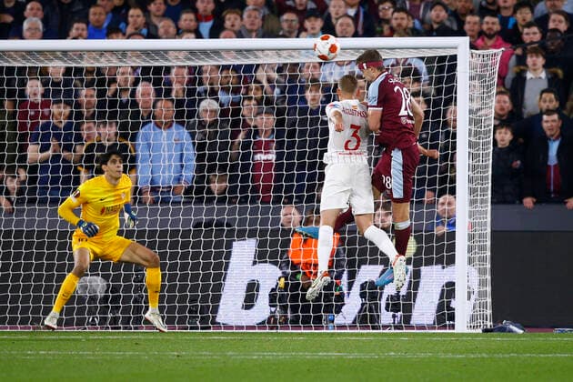 West Ham United v Sevilla UEFA Europa League Tomas Soucek of West Ham United scores his sides 1st goal during the UEFA Europa League Round of 16 Second Leg match at the London Stadium, Stratford Content Not Available For UK Newspapers Copyright: xPaulxChestertonx FIL-16673-0002