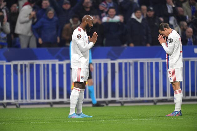Joie de Moussa Dembele (lyon) avec Maxence Caqueret FOOTBALL: Olympique Lyonnais vs FC Porto - Ligue Europa - 17 03 2022 FredericChambert Panoramic 