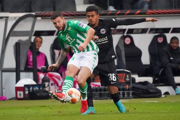 Duel Altor Rulbal Real Betis BalompiÃ Sevilla vs Ansgar Knauff Eintracht Frankfurt Frankfurt 17 03 2022 Eintracht Frankfurt vs Betis Sevilla, UEFA Europa League, Round of 16