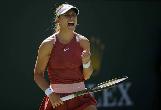 Bilder des Jahres 2022, Sport 03 März Sport Themen der Woche KW11 Mandatory Credit: Photo by Ella Ling Shutterstock (12849404v) Paula Badosa of Spain celebrates BNP Paribas Open, Tennis, Day 9, Indian Wells Tennis Garden, California, USA - 17 Mar 2022 BNP Paribas Open, Tennis, Day 9, Indian Wells Tennis Garden, California, USA - 17 Mar 2022  Copyright: xEllaxLing Shutterstockx 12849404v