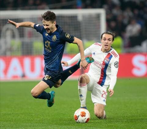 Mandatory Credit: Photo by Nderim Kaceli LiveMedia Shutterstock (12854348bt) Fabio Vieira of Fc Porto and Maxence Caqueret of Olympique Lyonnais football Europa League match Olympique Lyonnais vs FC Porto, Parc Olympique Lyonnais, Lyon, France - 17 Mar 2022 football Europa League match Olympique Lyonnais vs FC Porto, Parc Olympique Lyonnais, Lyon, France - 17 Mar 2022  Copyright: xNderimxKaceli LiveMedia Shutterstockx 12854348bt
