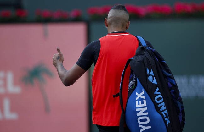 Mandatory Credit: Photo by Ella Ling Shutterstock (12849404az) Nick Kyrgios of Australia waves goodbye BNP Paribas Open, Tennis, Day 9, Indian Wells Tennis Garden, California, USA - 17 Mar 2022 BNP Paribas Open, Tennis, Day 9, Indian Wells Tennis Garden, California, USA - 17 Mar 2022  Copyright: xEllaxLing Shutterstockx 12849404az