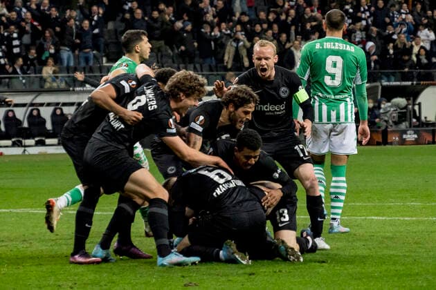UEFA Europa League, Eintracht Frankfurt vs Real Betis Sevilla, Frankfurt, Deutsche Bank Park, 17 3 2022 Sam Lammers Eintracht Frankfurt 9 Kristijan Jakic Eintracht Frankfurt 6 Sebastian Rode Eintracht Frankfurt 17 Goncalo Paciencia Eintracht Frankfurt 39 , Eintracht Frankfurt vs Real Betis Sevilla, Frankfurt, Deutsche Bank Park, 18 3 2022 Copyright: xBEAUTIFULxSPORTS Gawlikx