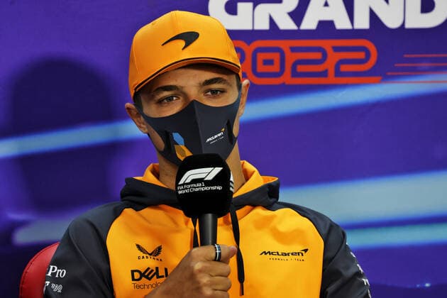 NORRIS Lando (gbr), McLaren F1 Team MCL36, portrait press conference, PK, Pressekonferenz during the Formula 1 Gulf Air Bahrain Grand Prix 2022, 1st round of the 2022 FIA Formula One World Championship, WM, Weltmeisterschaft on the Bahrain International Circuit, from March 18 to 20, 2022 in Sakhir, Bahrain - F1 - BAHRAIN GRAND PRIX 2022 DPPI Panoramic 016A4004