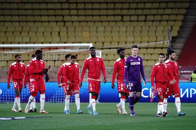 Equipe de l AS Monaco - Wissam Ben Yedder (AS Monaco) - Kevin Volland (AS Monaco) - Alexander Nubel (AS Monaco) FOOTBALL : AS Monaco vs Braga - 8 eme de finale retour Europa League - Monaco - 17 03 2022 NorbertScanella Panoramic 