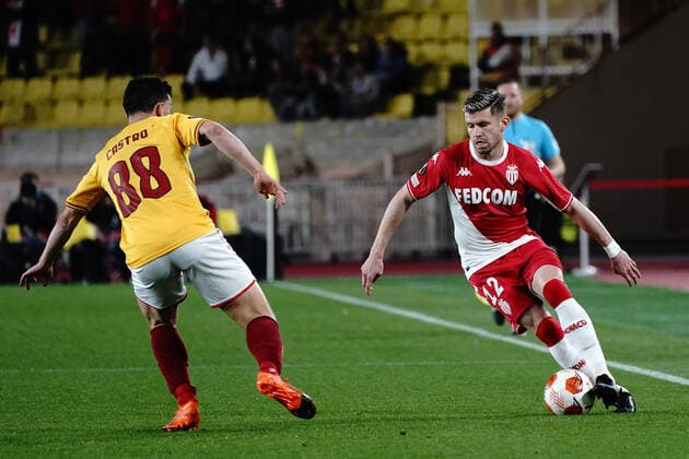 Caio Henrique Oliveira Silva (AS Monaco) - Andre Castro (Braga) FOOTBALL : AS Monaco vs Braga - 8 eme de finale retour Europa League - Monaco - 17 03 2022 NorbertScanella Panoramic 