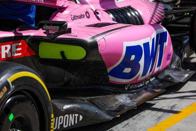 Alpine F1 Team A522, mechanical detail of the sidepod during the Formula 1 Gulf Air Bahrain Grand Prix 2022, 1st round of the 2022 FIA Formula One World Championship, WM, Weltmeisterschaft on the Bahrain International Circuit, from March 18 to 20, 2022 in Sakhir, Bahrain - F1 - BAHRAIN GRAND PRIX 2022 DPPI Panoramic  20220318_GOOD6199