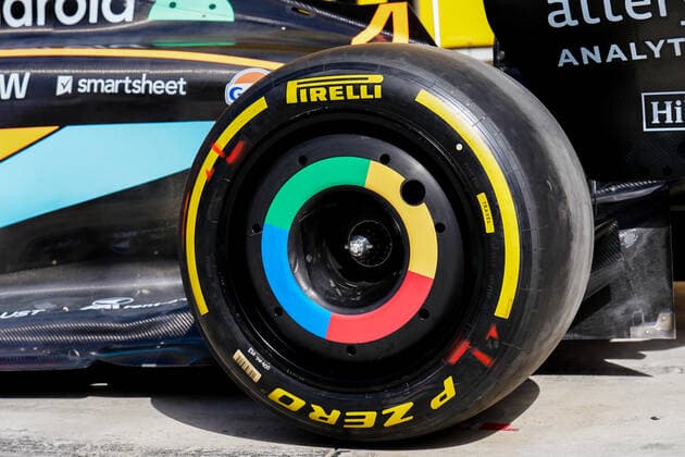 FORMULA 1 GULF AIR BAHRAIN GP 2022, 18 03 2022 Bahrain International Circuit, Sakhir, Bahrain on 18 March 2022 Lando Norris 4 (GBR), McLaren MCL36 Google Chrome wheel covers during the FORMULA 1 GULF AIR BAHRAIN GP 2022, Eleanor Hoad Editorial Use Only Copyright: xEleanorxHoadx ESM-0405-0004