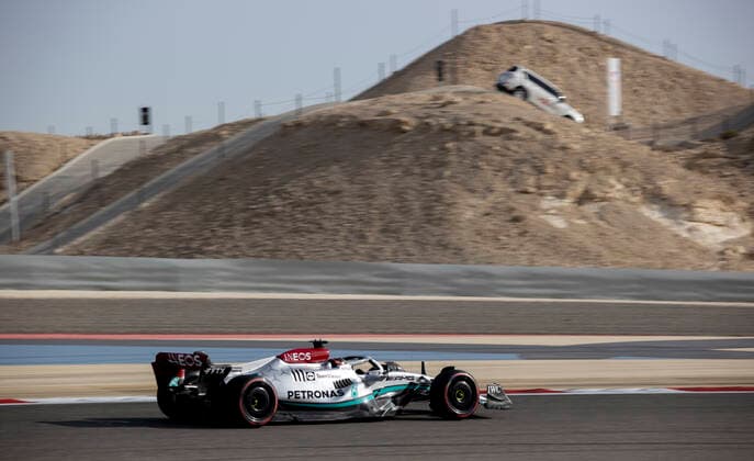 63 George Russell GBR, Mercedes AMG Petronas F1 Team , F1 Grand Prix of Bahrain at Bahrain International Circuit on March 18, 2022 in Sakhir, Bahrain Photo by HOCH ZWEI Sakhir Bahrain