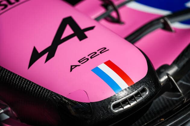 Alpine F1 Team A522, mechanical detail of front wing during the Formula 1 Gulf Air Bahrain Grand Prix 2022, 1st round of the 2022 FIA Formula One World Championship, WM, Weltmeisterschaft on the Bahrain International Circuit, from March 18 to 20, 2022 in Sakhir, Bahrain - F1 - BAHRAIN GRAND PRIX 2022 DPPI Panoramic  20220318_G00D6220