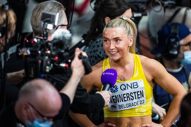 Sport Themen der Woche KW11 220319 Julia Wennersten of Sweden is interviewed in the mixed zone after competing in women s 60 meter hurdles qualification during day two of the World Athletics Indoor Championships on March 19, 2022 in Belgrade. Photo: Mathias Bergeld BILDBYRAN kod MB MB0359 bbeng friidrott athletics friidrett iaaf iaaf world indoor championships World Athletics Indoor Championships vm friidrotts-vm friidrotts-vm 2022 friidretts-vm friidretts-vm 2022 innendors innendors-vm inomhus inomhus-vm ivm day 2 sweden sverige iintervju *** 220319 Julia Wennersten of Sweden is interviewed in the mixed zone after competing in women s 60 meter hurdles qualification during day two of the World Athletics Indoor Championships on March 19, 2022 in Belgrade Photo Mathias Bergeld BILDBYRAN kod MB MB0359 bbeng athletics athletics athletics iaaf iaaf world indoor championships World Athletics Indoor Championships world championships athletics world championships athletics world cup 2022 athletics world championships athletics world cup 2022 indoor indoor world cup indoor indoor world cup world cup ivm day 2 sweden sweden iintervju,  Copyright: MATHIASxBERGELD BB220319MB001