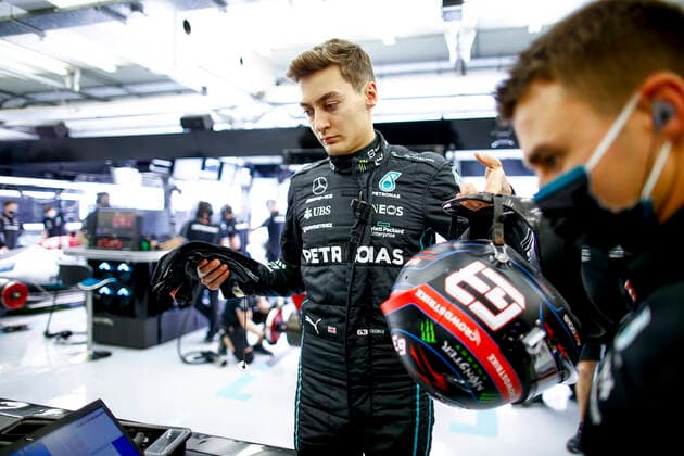 63 George Russell GBR, Mercedes AMG Petronas F1 Team , F1 Grand Prix of Bahrain at Bahrain International Circuit on March 19, 2022 in Sakhir, Bahrain Photo by HOCH ZWEI Sakhir Bahrain