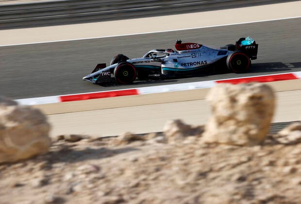 63 George Russell GBR, Mercedes AMG Petronas F1 Team , F1 Grand Prix of Bahrain at Bahrain International Circuit on March 19, 2022 in Sakhir, Bahrain Photo by HOCH ZWEI Sakhir Bahrain