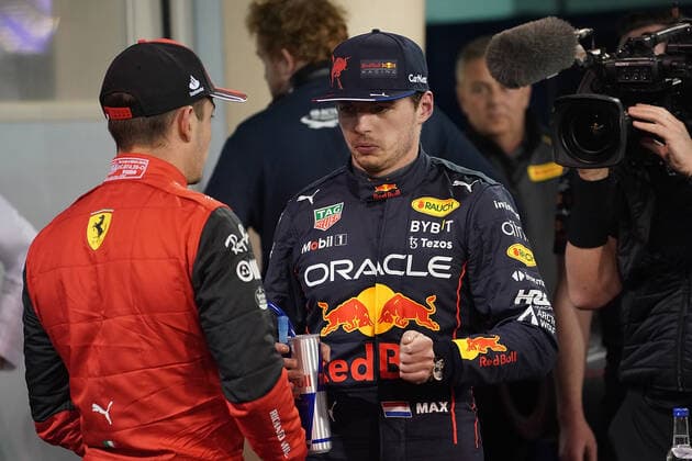 19 03 2022, Bahrain International Circuit, Sakhir, Formula 1 Gulf Air Bahrain Grand Prix 2022 ,in picture pole position for Charles Leclerc MCO , Scuderia Ferrari, 2 starting position for Max Verstappen NEL , Oracle Red Bull Racing Photo EU Images Sakhir Bahrain International Circuit Bahrain  eu-images-506