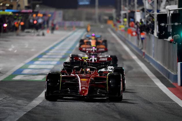 19 03 2022, Bahrain International Circuit, Sakhir, Formula 1 in Bahrain 2022 , in picture Carlos Sainz Jr ESP , Scuderia Ferrari, Valtteri Bottas FIN , Alfa Romeo F1 Team ORLEN Photo EU Images Sakhir Bahrain International Circuit Bahrain  eu-images-506