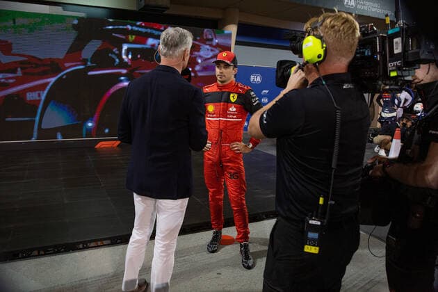 FORMULA 1 GULF AIR BAHRAIN GRAND PRIX 2022, 19 03 2022 Bahrain International Circuit, Sakhir, Bahrain on 19 March 2022 Charles Leclerc 16 (MON), Scuderia Ferrari F1-75 pole position media interview after Qualifying during the FORMULA 1 GULF AIR BAHRAIN GRAND PRIX 2022, Phil Duncan Editorial Use Only Copyright: xPhilxDuncanx ESM-0409-0025