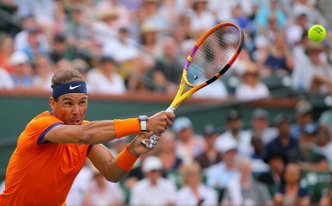 Mandatory Credit: Photo by Ella Ling Shutterstock (12853675cw) Rafael Nadal of Spain in action BNP Paribas Open, Tennis, Day 11, Indian Wells Tennis Garden, California, USA - 19 Mar 2022 BNP Paribas Open, Tennis, Day 11, Indian Wells Tennis Garden, California, USA - 19 Mar 2022 Copyright: xEllaxLing Shutterstockx 12853675cw