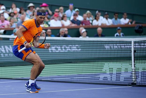 Mandatory Credit: Photo by Ella Ling Shutterstock (12853675dd) Rafael Nadal of Spain celebrates BNP Paribas Open, Tennis, Day 11, Indian Wells Tennis Garden, California, USA - 19 Mar 2022 BNP Paribas Open, Tennis, Day 11, Indian Wells Tennis Garden, California, USA - 19 Mar 2022 Copyright: xEllaxLing Shutterstockx 12853675dd