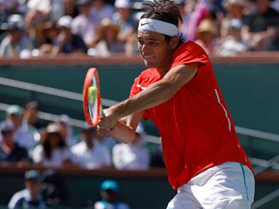 March 19, 2022 Taylor Fritz returns a shot against Andrey Rublev of Russia during the semifinals match of the 2022 BNP Paribas Open at Indian Wells Tennis Garden in Indian Wells, California. Indian Wells United States of America - ZUMAc04_ 20220319_zaf_c04_345 Copyright: xCharlesxBausx