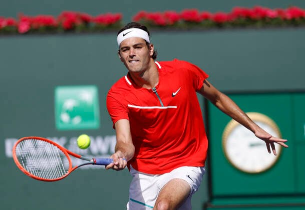 March 19, 2022 Taylor Fritz returns a shot against Andrey Rublev of Russia during the semifinals match of the 2022 BNP Paribas Open at Indian Wells Tennis Garden in Indian Wells, California. Indian Wells United States of America - ZUMAc04_ 20220319_zaf_c04_360 Copyright: xCharlesxBausx
