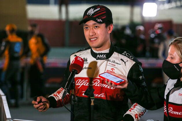FORMULA 1 GULF AIR BAHRAIN GRAND PRIX 2022, 19 03 2022 Bahrain International Circuit, Sakhir, Bahrain on 19 March 2022 Guanyu Zhou 24 (CHI), Alfa Romeo C42 media interview after qualifying during the FORMULA 1 GULF AIR BAHRAIN GRAND PRIX 2022, Phil Duncan Editorial Use Only Copyright: xPhilxDuncanx ESM-0409-0075