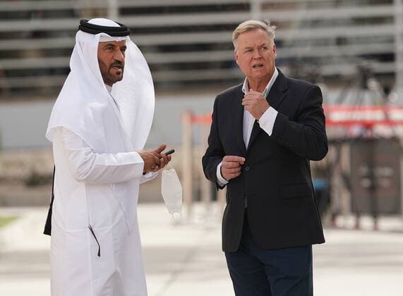 Formula 1 Gulf Air Bahrain Grand Prix 2022 20 03 2022, Bahrain International Circuit, Sakhir, Formula 1 Gulf Air Bahrain Grand Prix 2022 ,in picture FIA President Mohammed bin Sulayem with FIA Press Officer Cameron Kelleher nordphotoxGmbHx xBratic nph00250