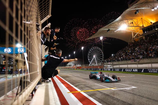 63 George Russell GBR, Mercedes AMG Petronas F1 Team , F1 Grand Prix of Bahrain at Bahrain International Circuit on March 20, 2022 in Sakhir, Bahrain Photo by HOCH ZWEI Sakhir Bahrain