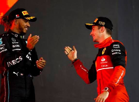 44 Lewis Hamilton GBR, Mercedes AMG Petronas F1 Team , 16 Charles Leclerc MCO, Scuderia Ferrari , F1 Grand Prix of Bahrain at Bahrain International Circuit on March 20, 2022 in Sakhir, Bahrain Photo by HOCH ZWEI Sakhir Bahrain