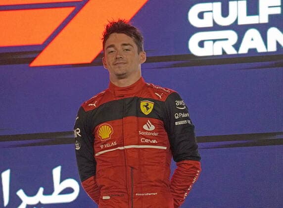 Formula 1 in Bahrain 2022 20 03 2022, Bahrain International Circuit, Sakhir, Formula 1 in Bahrain 2022 , in picture winner Charles Leclerc MCO , Scuderia Ferrari, 2 place for Carlos Sainz Jr ESP , Scuderia Ferrari, 3 place for Lewis Hamilton GBR , Mercedes AMG Petronas Formula One Team nordphotoxGmbHx xBratic nph00250