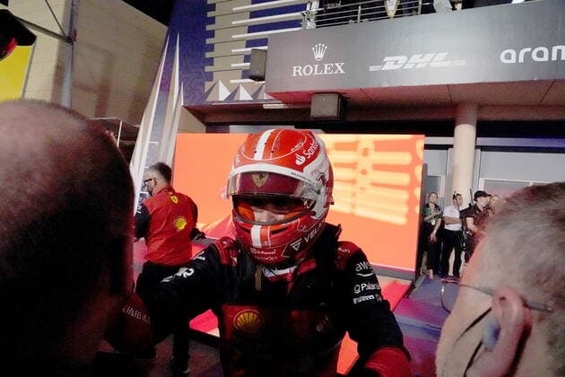 Formula 1 in Bahrain 2022 20 03 2022, Bahrain International Circuit, Sakhir, Formula 1 in Bahrain 2022 , in picture winner Charles Leclerc MCO , Scuderia Ferrari, 2 place for Carlos Sainz Jr ESP , Scuderia Ferrari, 3 place for Lewis Hamilton GBR , Mercedes AMG Petronas Formula One Team nordphotoxGmbHx xBratic nph00250